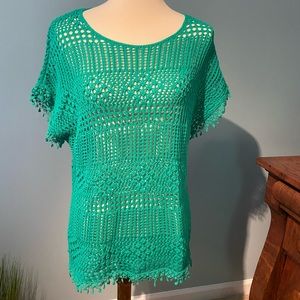 💜Chico Boho Poncho Green Fringe size 1